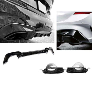 BMW 3er G20 M340i Diffusor + Auspuffblenden Schwarz RS 