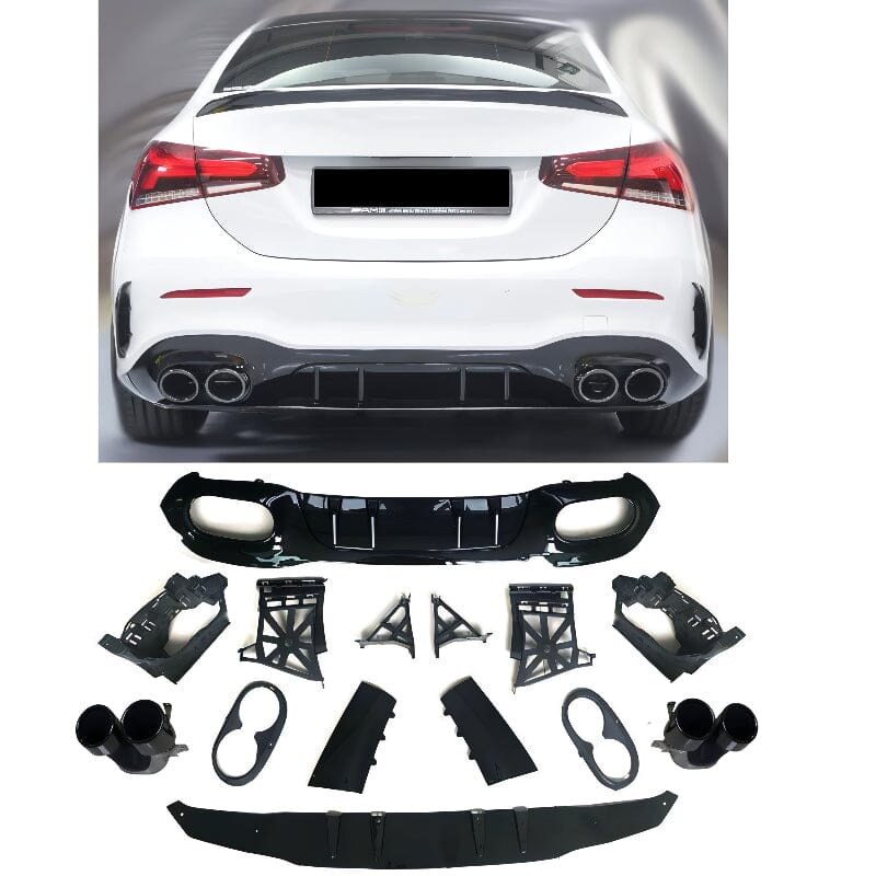 Mercedes A-Klasse W177 V177 Limousine Diffusor mit Auspuffblenden 2x2 (schwarz) RS 
