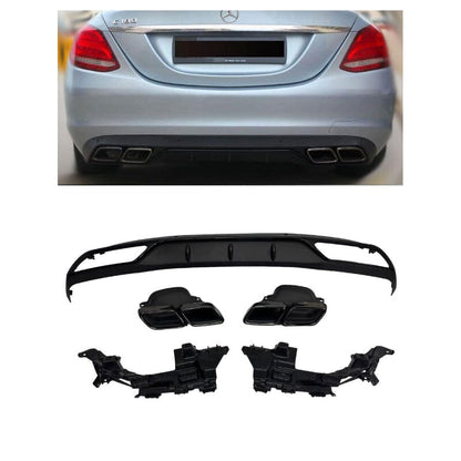 Mercedes C-Klasse W205 Diffusor + Auspuffblenden 2x2 SCHWARZ AMG für Serienausstattung RSHOP 