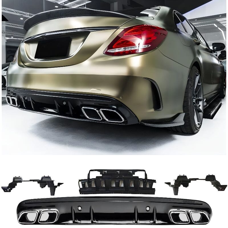 Mercedes C-Klasse W205 S205 Diffusor mit Auspuffblenden (Chrom) im C63 Look RS 