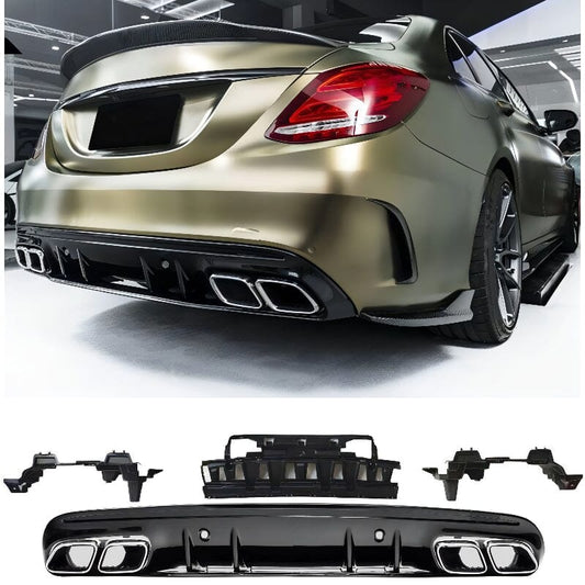 Mercedes C-Klasse W205 S205 Diffusor mit Auspuffblenden (Chrom) im C63 Look RS 