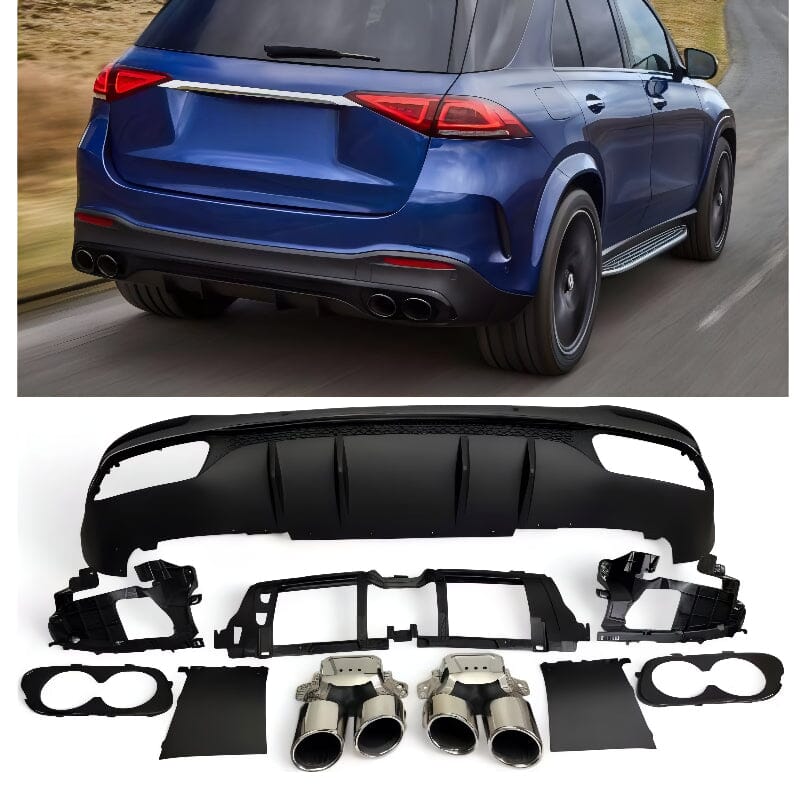 Mercedes GLE W167 SUV Diffusor mit Auspuffblenden 2x2 (Chrom) RS 