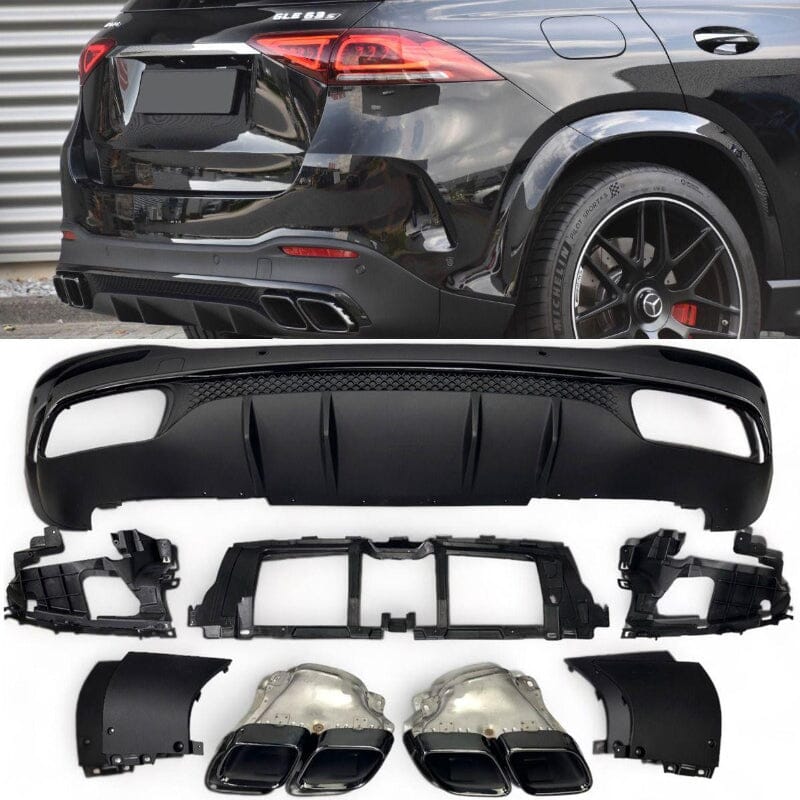Mercedes GLE W167 SUV Diffusor mit Auspuffblenden 2x2 (schwarz) RS 