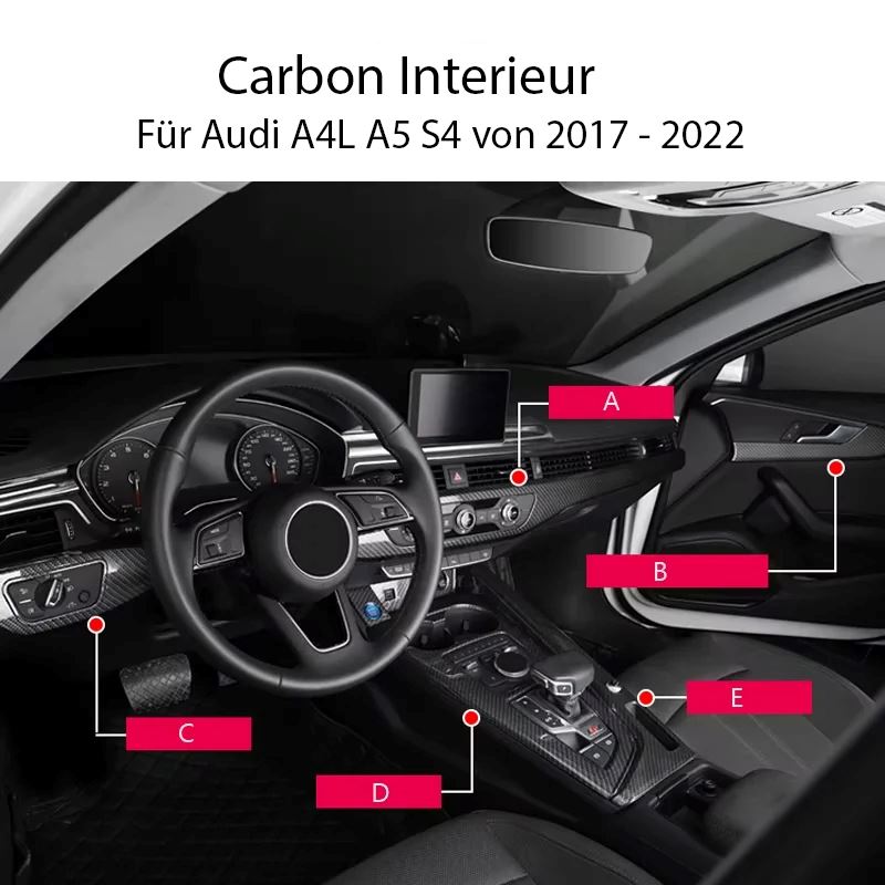 Premium Carbon Interieur Set - 23-teilig für Audi A4 (2017-2022) - Hochwertige ABS Kohlefaserveredelung - RSHOP